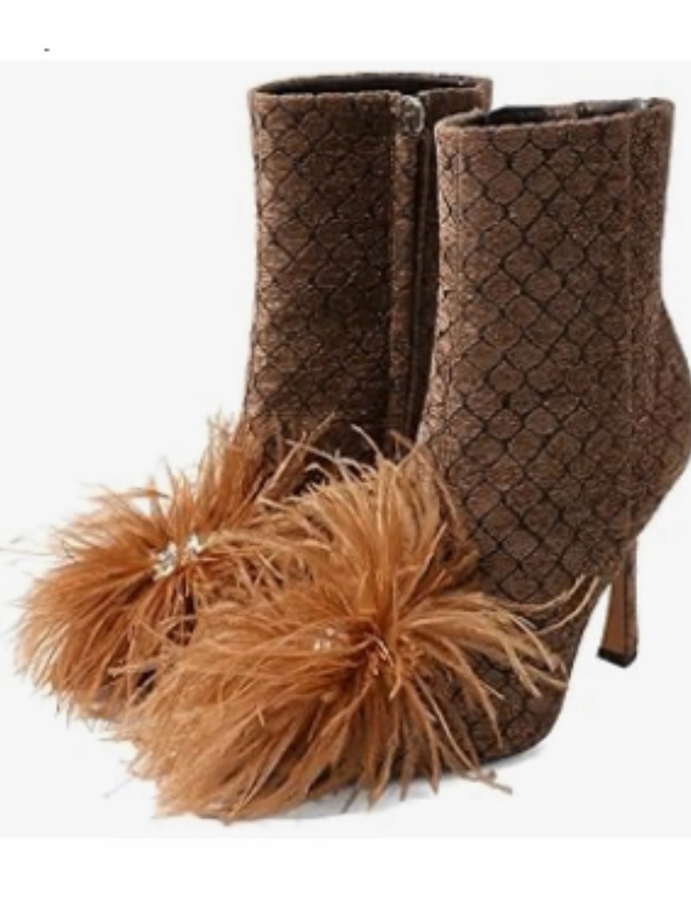 Sam Edelman Brown Quilted Ankle Boots with Feather Pom-Poms